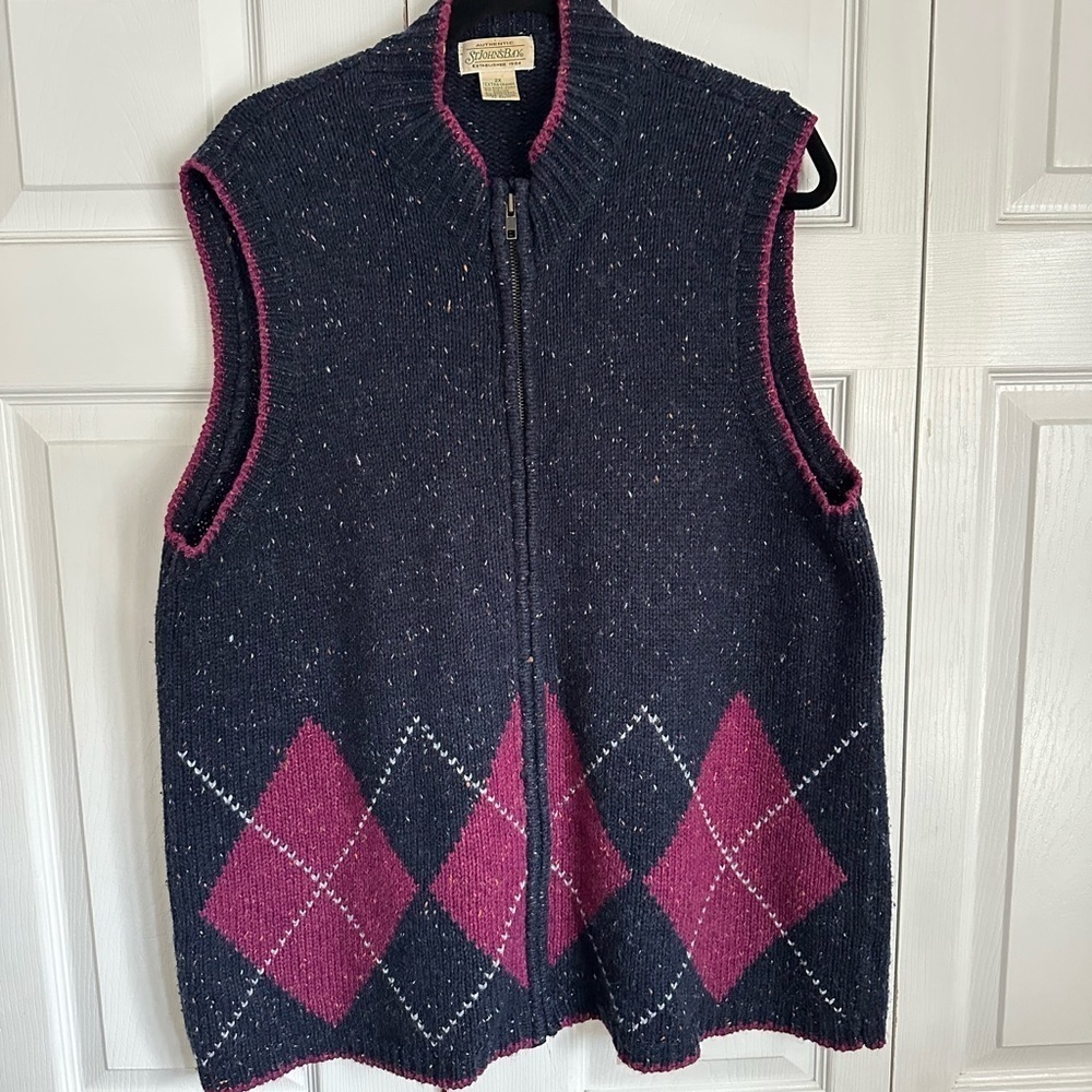 Vtg St. John's Bay Sweater Vest Womens 2X Argyle Front Granny Core Cabincore Zip